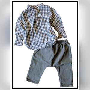 Long Sleeve Gingham Shirt & Harem Pant